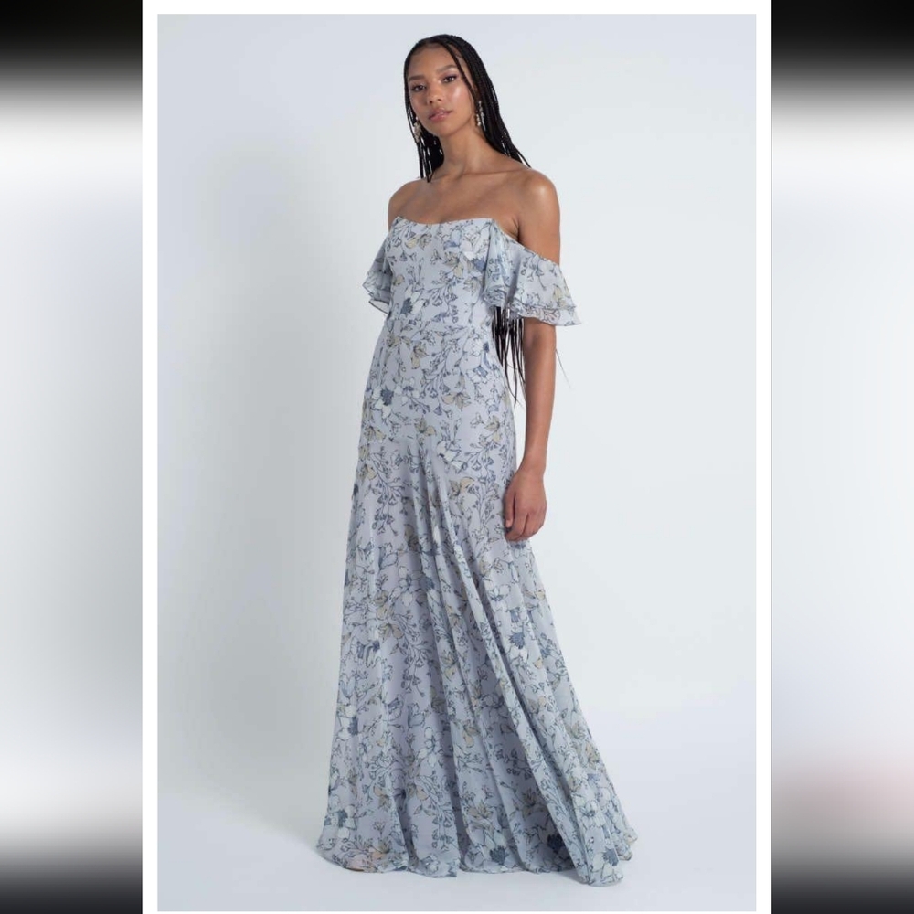 Jenny Yoo Belen Off The Shoulder Blue Floral Dress